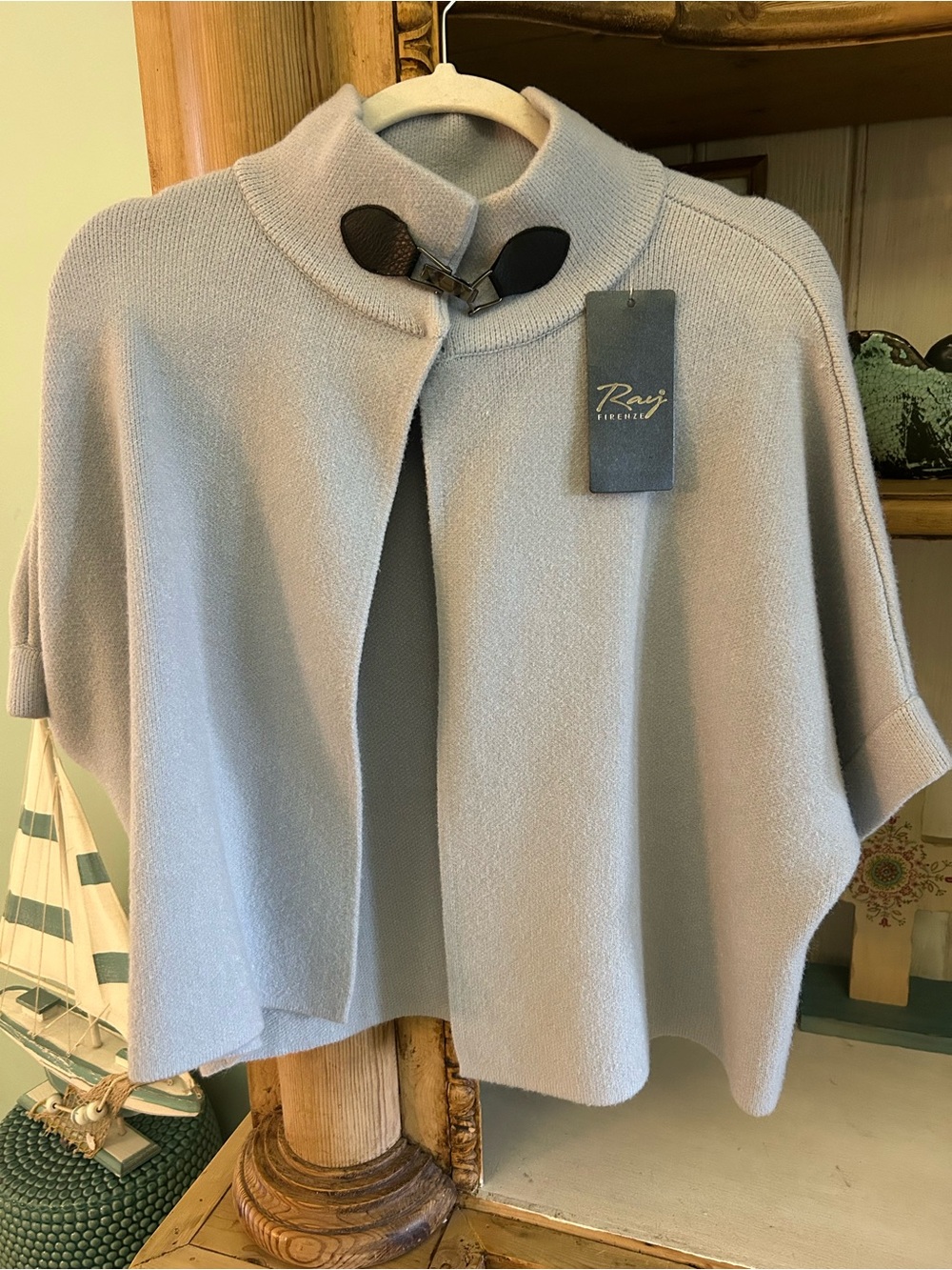 Gray Blue Women's Knit Cape Jacket